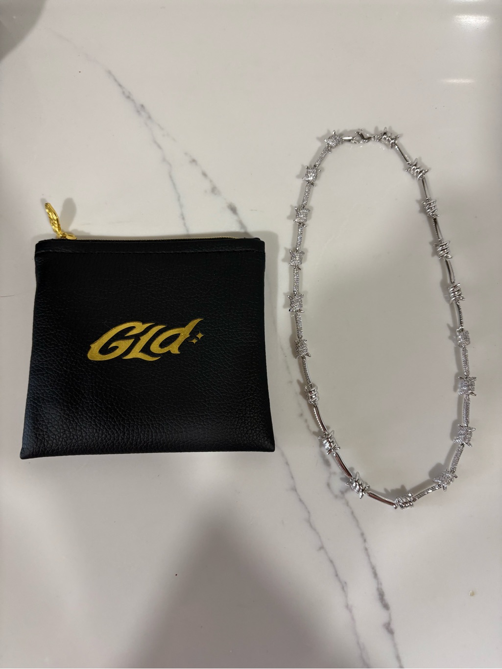 Gld Iced Barbed Wire Chain In White Gold With Gld Pouch